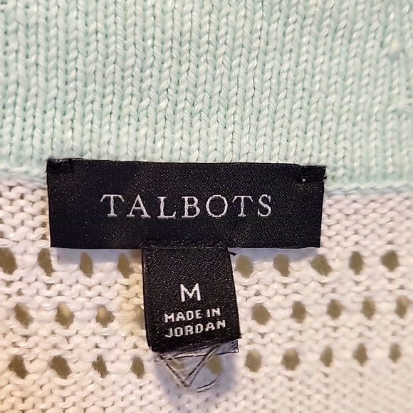 ❤️ NWOT! TALBOTS TIPPED POINTELLE COTTON LINEN V NECK STRIPE CARDIGAN, MEDIUM - Picture 4 of 7